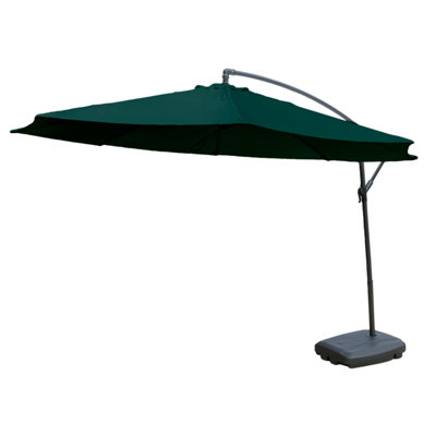 KCT Garden Parasol 3.5m Large Green Cantilever with Base