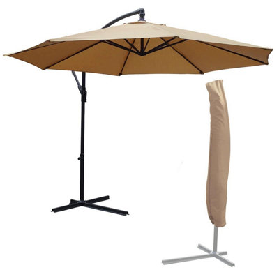 KCT Garden Parasol 3.5M Large Mocha with Adjustable Crank with Cover