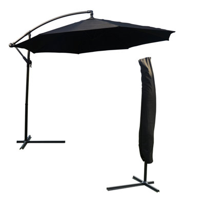 KCT Garden Parasol 3.5M with Adjustable Crank with Cover in Black