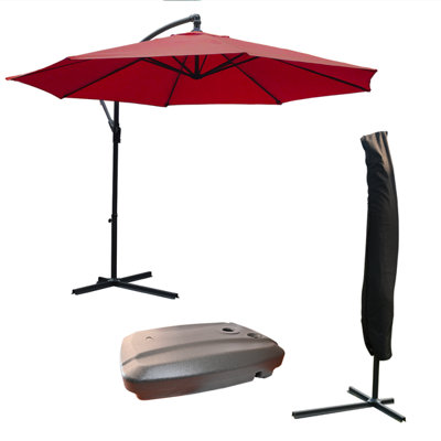 KCT Garden Parasol 3m Large Burgundy Cantilever with Protective Cover and Base