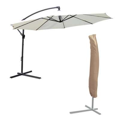 KCT Garden Parasol 3m Large Cream Cantilever with Protective Cover