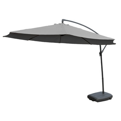 KCT Garden Parasol 3m Large Grey Cantilever with Base