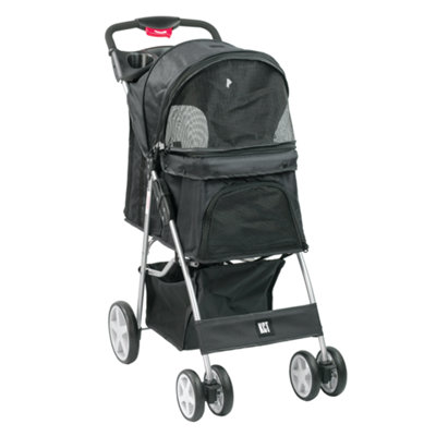 KCT Hooded Foldable Pet Stroller - Black - Black Pet Stroller