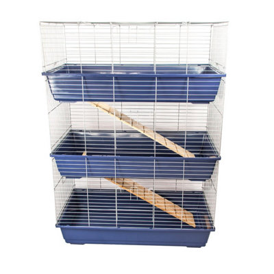 KCT Indoor Cage Rabbit Small 100cm Triple Level 3 Tier Dark Blue Bunny Run Animal Pet House