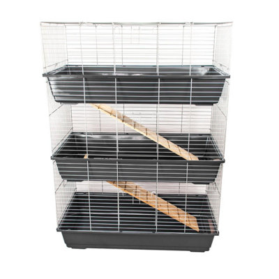 KCT Indoor Cage Rabbit Small 100cm Triple Level 3 Tier Dark Grey Bunny Run Animal Pet House