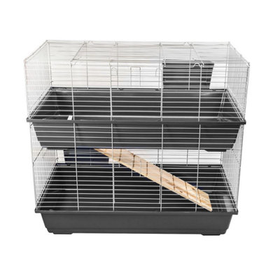 KCT Indoor Cage Rabbit Small 100cm Twin Level 2 Tier Dark Gray Bunny Run Animal Pet House