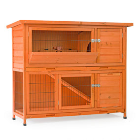 KCT Large 2 Tier Wooden Rabbit Hutch with Enclosed Run and Slide Out Cleaning Tray