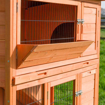 KCT Large 2 Tier Wooden Rabbit Hutch with Enclosed Run and Slide Out Cleaning Tray