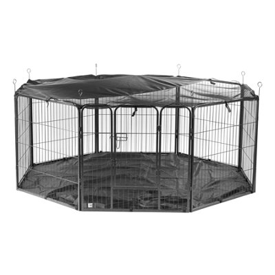 KCT Large Pet Puppy Dog Play Pen Heavy Duty Metal Enclosure with Base and Cover