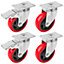 KCT Pack of 4 100mm Heavy Duty Strong Red Rubber Castor Wheels for Furniture with Brakes