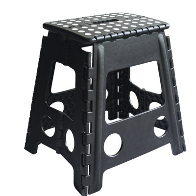 KCT Portable Folding Step Lightweight Multi Purpose Home Stool Plastic Seat Black