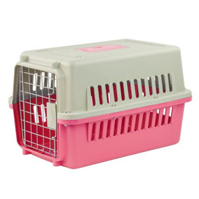 KCT Portable Plastic Pet Travel Carrier for Cats/Dogs/Animals - Small Pink