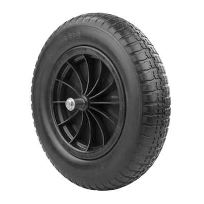 KCT Puncture-Proof 14 Inch Wheelbarrow Wheel, Tyre & 128x20mm Axle Kit Replacement Set