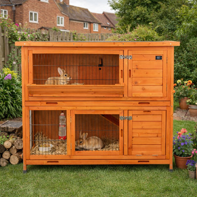 KCT Rabbit Hutch Cage Large 2 Tier Wooden with Enclosed Run and Slide ...