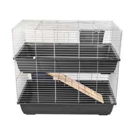 KCT Small Indoor Pet Cage 100cm Twin Level Dark Grey 2 Tier Bunny Run Animal Rabbit House