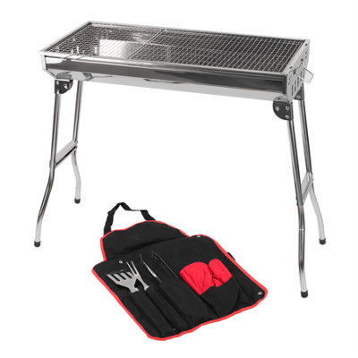 KCT Stainless Steel Portable BBQ And Tool Kit - Folding Large Barbecue Grill For Outdoor Camping