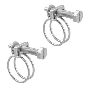 KCT Universal Adjustable Double Wire Hose Clips 19-22mm Metal Screw Clamps For Fuel/Plumbing Pipe - Pack of 2