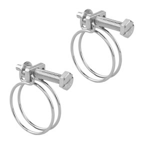 KCT Universal Adjustable Double Wire Hose Clips 24-28mm Metal Screw Clamps For Fuel/Plumbing Pipe - Pack of 2