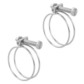 KCT Universal Adjustable Double Wire Hose Clips 36-40mm Metal Screw Clamps For Fuel/Plumbing Pipe - Pack of 2