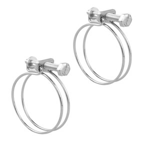 KCT Universal Adjustable Double Wire Hose Clips 47-52mm Metal Screw Clamps For Fuel/Plumbing Pipe - Pack of 2
