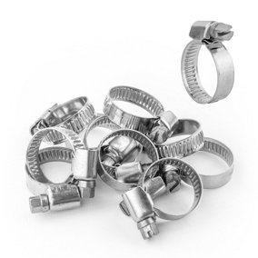 KCT Universal Hose Clips - 10 pack 16-25mm 304 Stainless Steel Adjustable Metal Clamps for Air/Fuel/Water/Plumbing/Bath Pipes