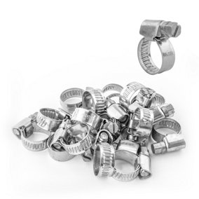 KCT Universal Hose Clips - 20 pack 10-16mm 304 Stainless Steel Adjustable Metal Clamps for Air/Fuel/Water/Plumbing/Bath Pipes