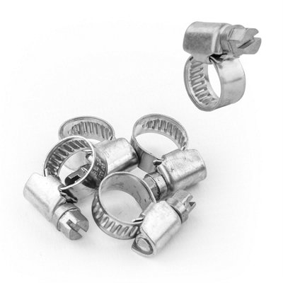 KCT Universal Hose Clips - 5 pack 8-12mm 304 Stainless Steel Adjustable Metal Clamps for Air/Fuel/Water/Plumbing/Bath Pipes