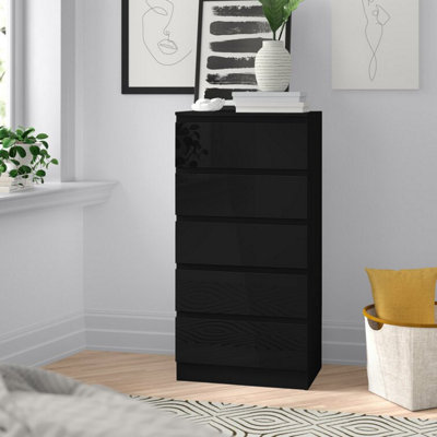 Keaton Gloss Black 5 Drawer Tower Freestanding Chest Of Drawers