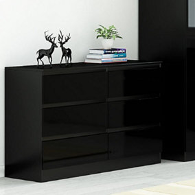 Keaton Gloss Black 6 Drawer Double Freestanding Chest Of Drawers