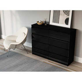 Keaton Gloss Black 8 Drawer Double Freestanding Chest Of Drawers
