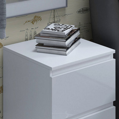 Keaton Gloss White 2 Drawer Bedside Table Freestanding Chest Of Drawers
