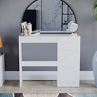 Keaton Gloss White 3 Drawer Bedroom Dressing Table, Makeup Vanity Table & Office Desk