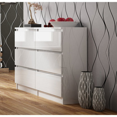 Keaton Gloss White 6 Drawer Double Freestanding Chest Of Drawers