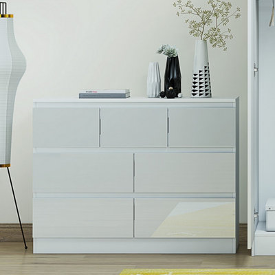 Keaton Gloss White 7 Drawer Double Freestanding Chest Of