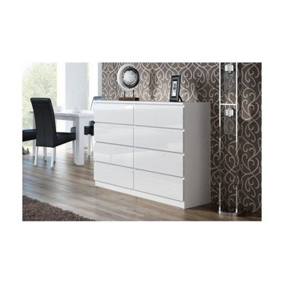 Keaton Gloss White 8 Drawer Double Freestanding Chest Of Drawers