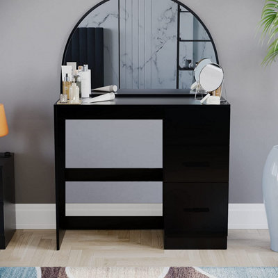 black makeup dressing table Contemporary Black Makeup Vanity with Stylish Mirror & Foldable Cabinet –  High QLO main image 1