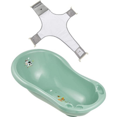 Keeeper Green Funny Farm Baby Bath 84cm with Plug & Baby Bath Safety Net