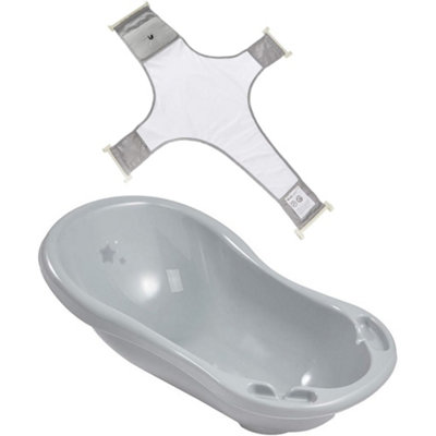 Keeeper Grey Stars Baby Bath 84cm with Plug & Baby Bath Safety Net