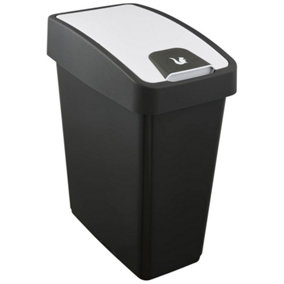 Keeeper Premium Waste Bin with Flip Lid 25 Litre - Black/Silver