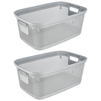 Keeeper Set of 2 Laundry Basket 30 Litre with Side Handles & Air-Permeable - White