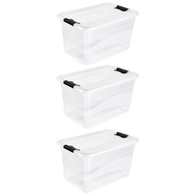 Keeeper Set of 3 Storage Crystal-Box 52 Litre with Lid - Transparent