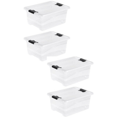 Keeeper Set of 4 Storage Crystal-box 12 Litre with Lid - Transparent