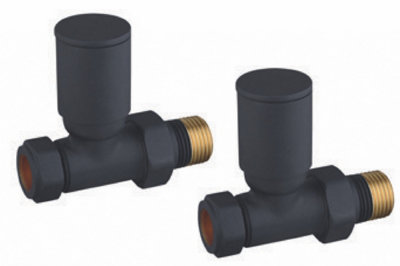 KeenFix Oxford Round Towel Rail & Radiator Straight Valves: Black