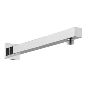 KeenFix Square Chrome Overhead 345mm Brass Shower Head Wall Outlet Arm