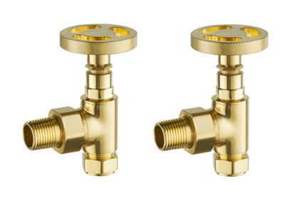KeenFix Telford Angled Radiator Valves: Brushed Brass