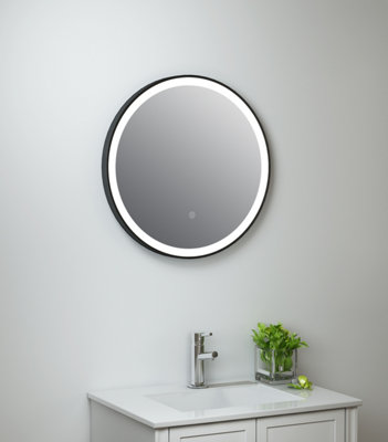 Keenware KBM-347 Aurora Round LED Black Framed Bathroom Mirror With Demister