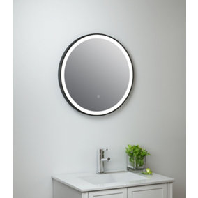 Keenware KBM-347 Aurora Round LED Black Framed Bathroom Mirror With Demister