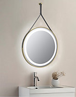 Keenware KBM-360 Midas Aurora Round LED Brushed Brass Framed Bathroom Mirror With Hook & Loop