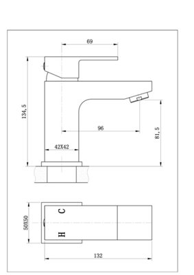 Keenware KBT-001 Sutton Square Monobloc Bathroom Basin Mixer Tap: Chrome