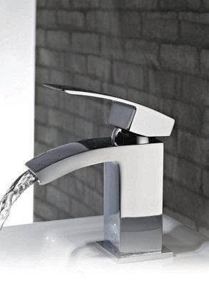 Keenware KBT-003 Belgravia Square Curved Monobloc Bathroom Basin Mixer Tap: Chrome